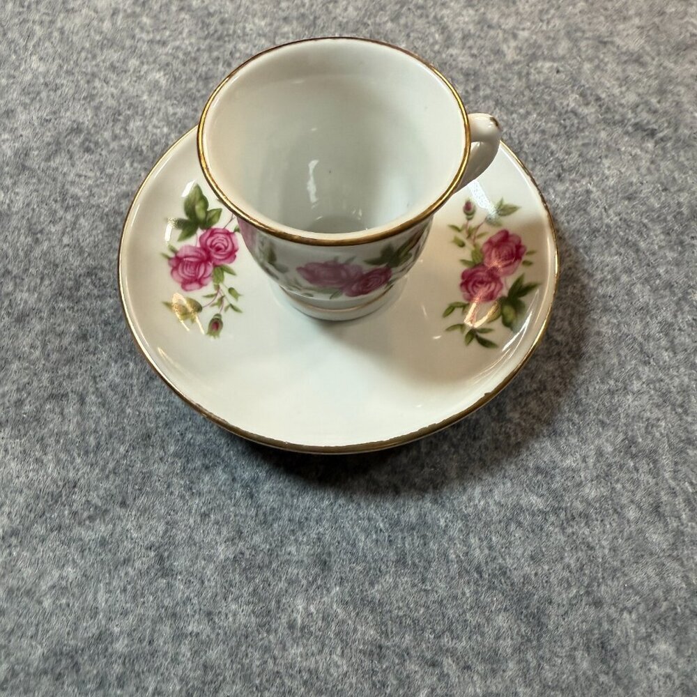 Vintage Pink Rose Cup & Saucer Tea Set Floral Gold-Trim Collectible Tableware